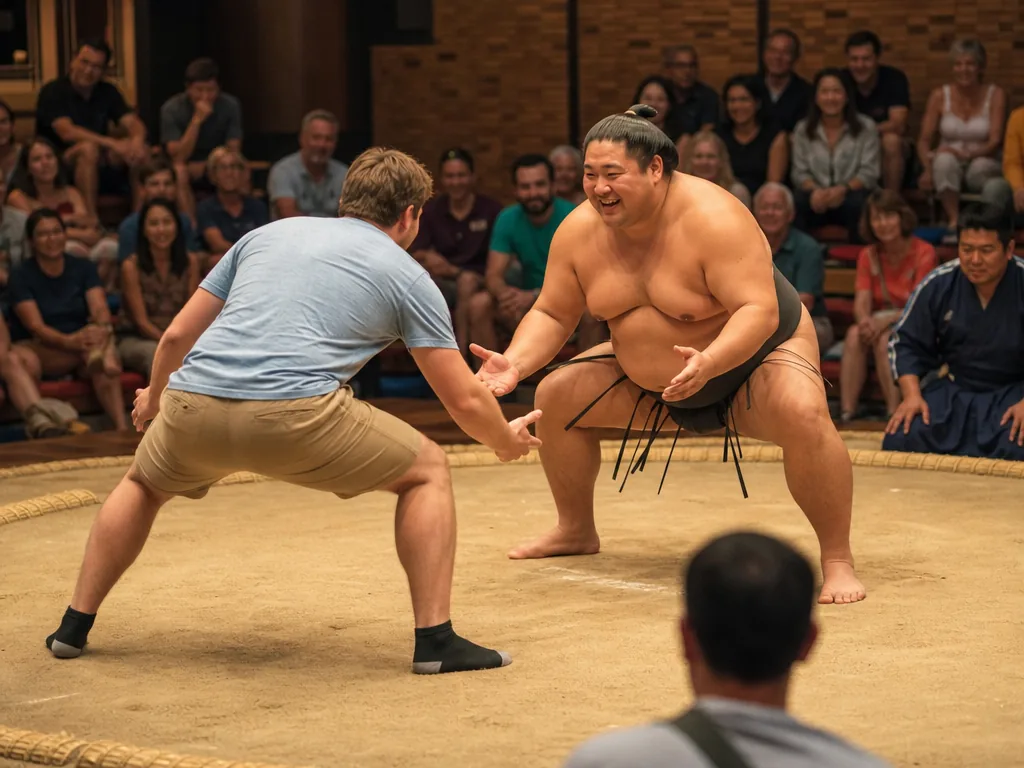 Audience member stepping into the ring for the challenge